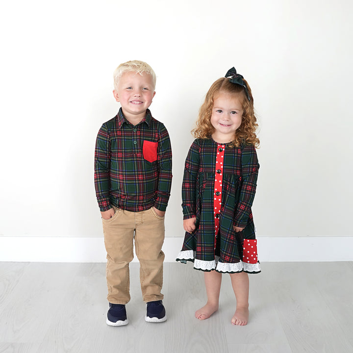 Kane Tartan & Ruby Dot BUTTON DRESS - Gigi and Max