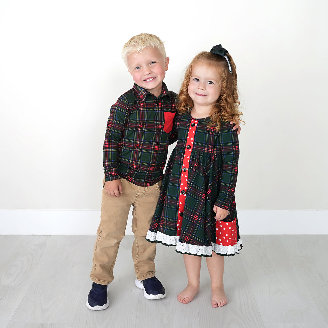 Kane Tartan & Ruby Dot BUTTON DRESS - Gigi and Max