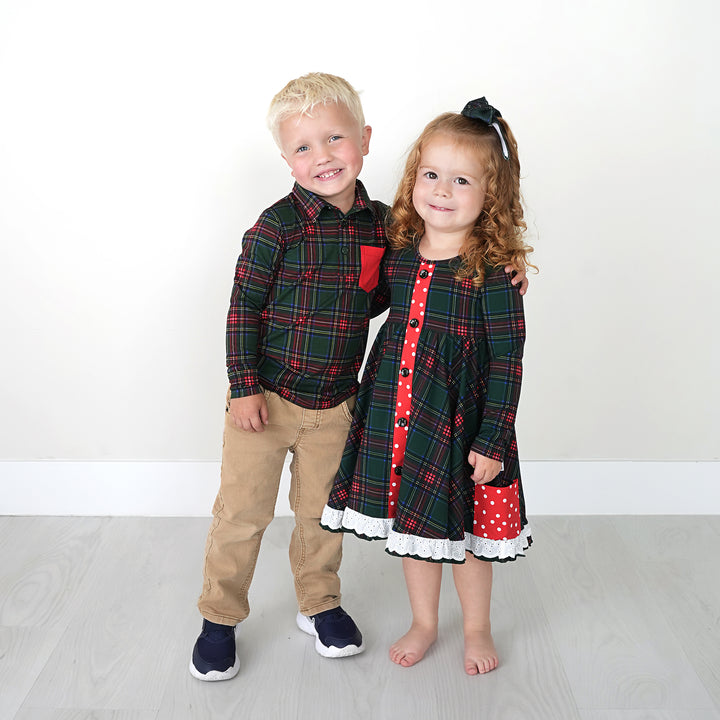 Kane Tartan & Ruby Dot BUTTON DRESS - Gigi and Max