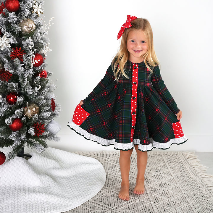 Kane Tartan & Ruby Dot BUTTON DRESS - Gigi and Max