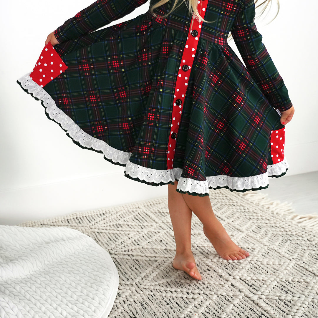 Kane Tartan & Ruby Dot BUTTON DRESS - Gigi and Max
