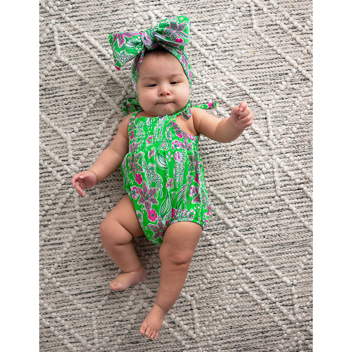 Safari SMOCKED BUBBLE ROMPER - Gigi and Max