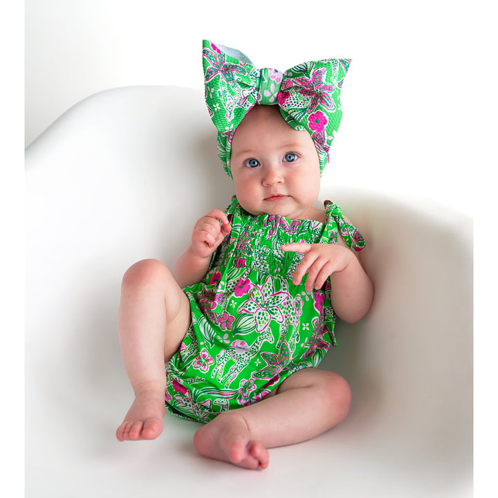 Safari SMOCKED BUBBLE ROMPER - Gigi and Max