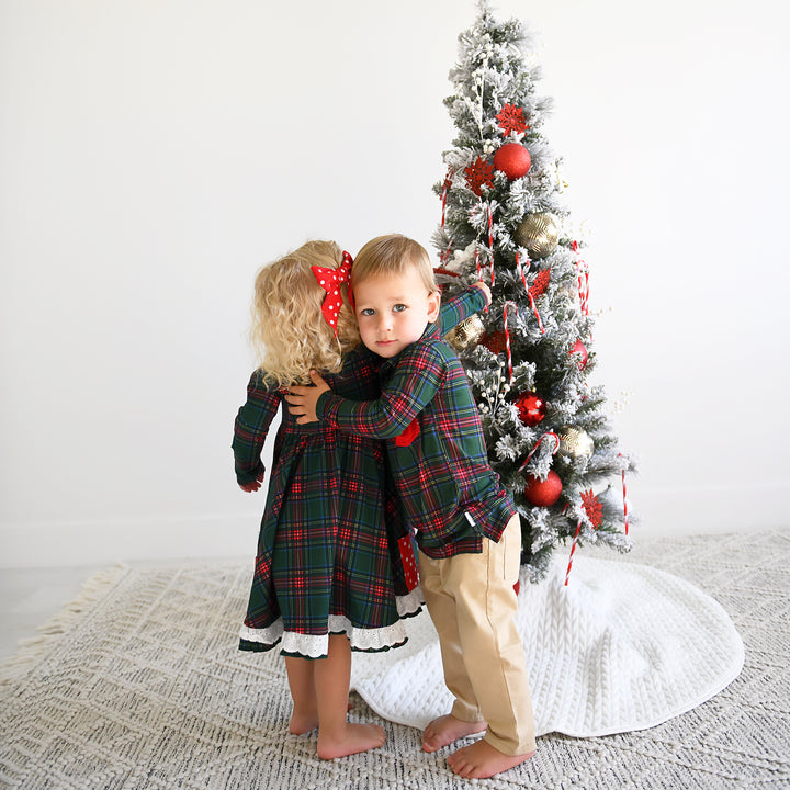 Kane Tartan & Ruby Dot BUTTON DRESS - Gigi and Max