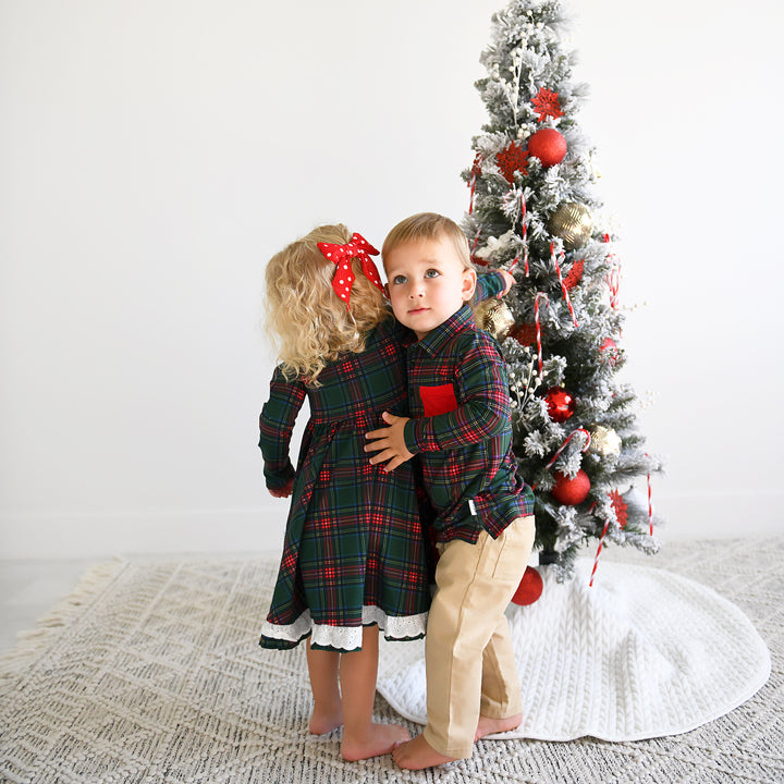 Kane Tartan & Ruby Dot BUTTON DRESS - Gigi and Max