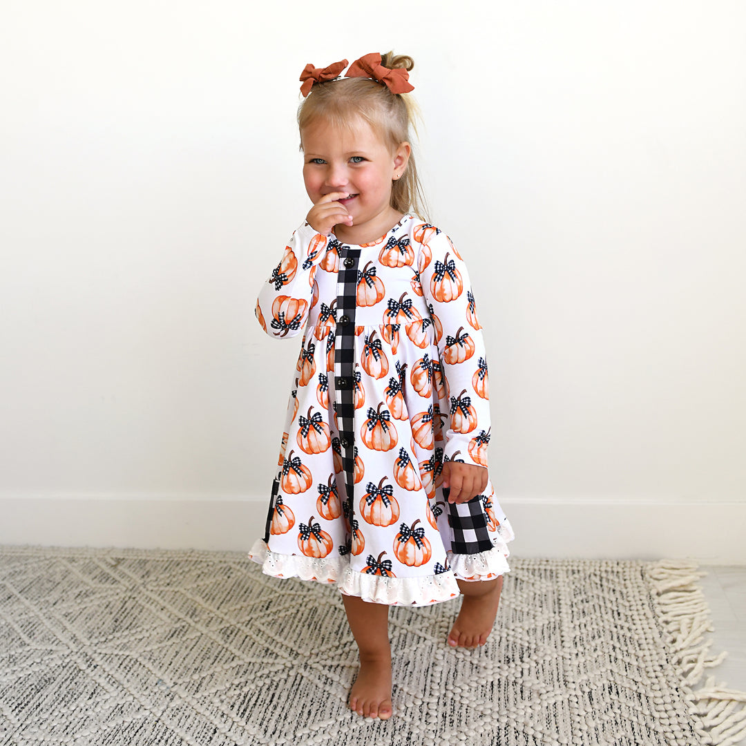 Lilith Pumpkin BUTTON DRESS - Gigi and Max