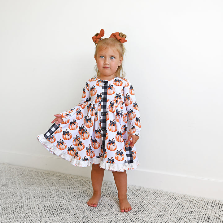 Lilith Pumpkin BUTTON DRESS - Gigi and Max