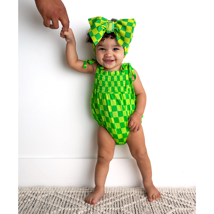 Brad Green Neon SMOCKED BUBBLE ROMPER - Gigi and Max