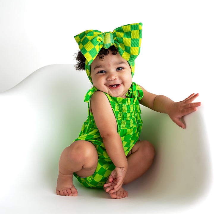 Brad Green Neon SMOCKED BUBBLE ROMPER - Gigi and Max