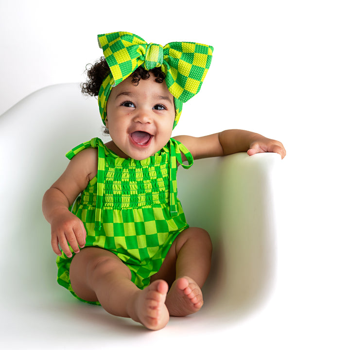 Brad Green Neon SMOCKED BUBBLE ROMPER - Gigi and Max