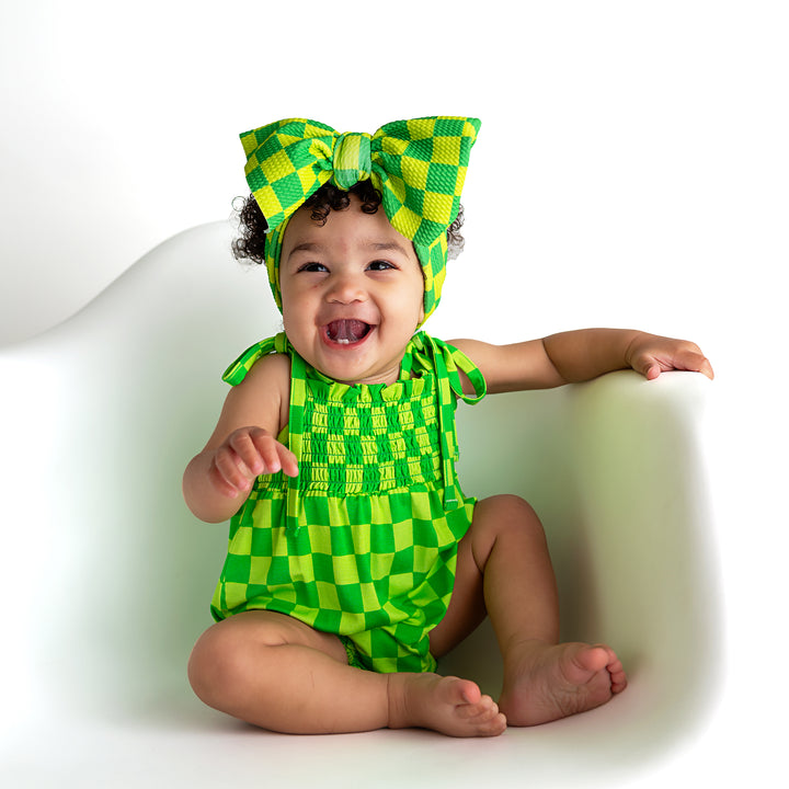 Brad Green Neon SMOCKED BUBBLE ROMPER - Gigi and Max