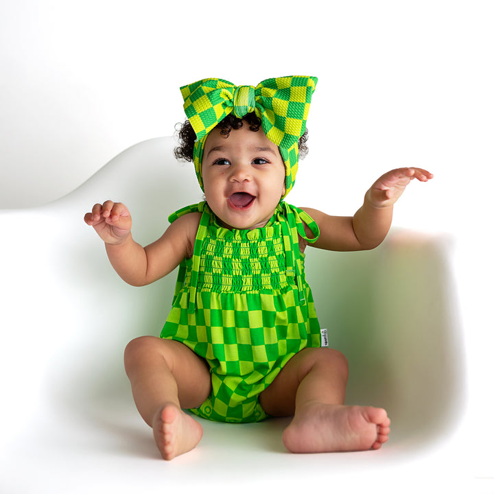 Brad Green Neon SMOCKED BUBBLE ROMPER - Gigi and Max