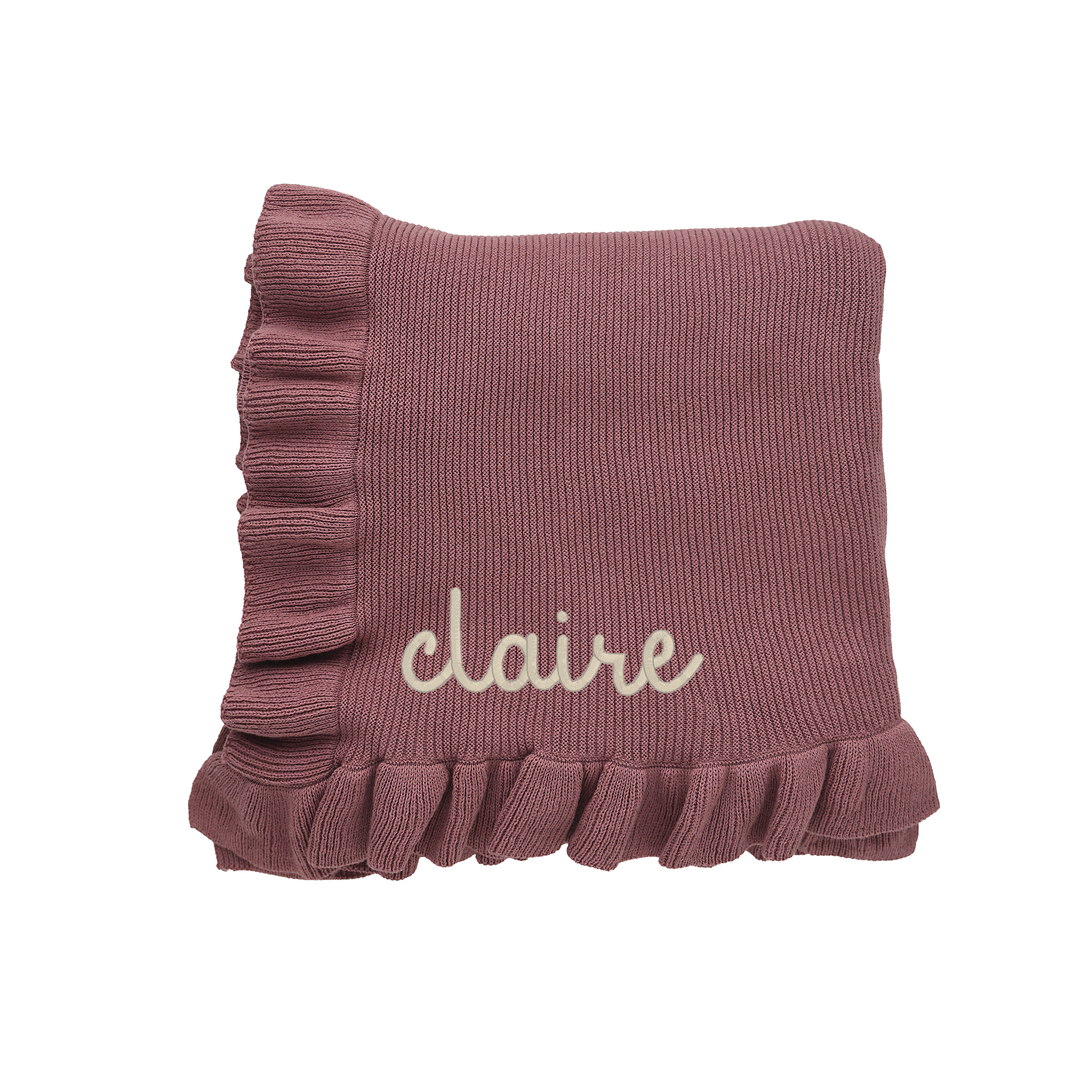 Mauve KNIT RUFFLE BLANKET - Gigi and Max