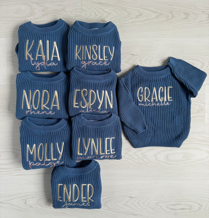 CUSTOM Steel Blue SWEATER monogram - Gigi and Max
