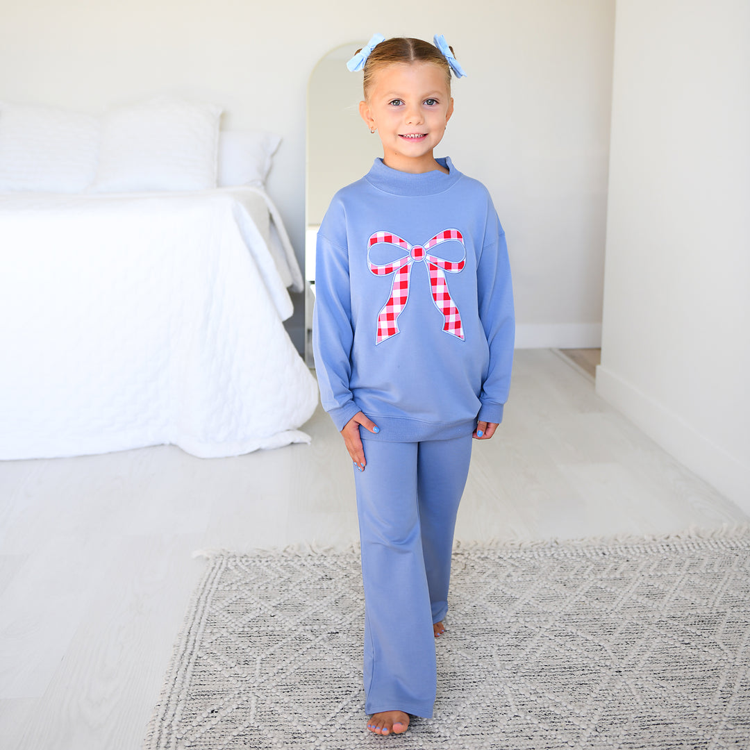 Blue MOCKNECK FLARE SWEATSUIT - Gigi and Max