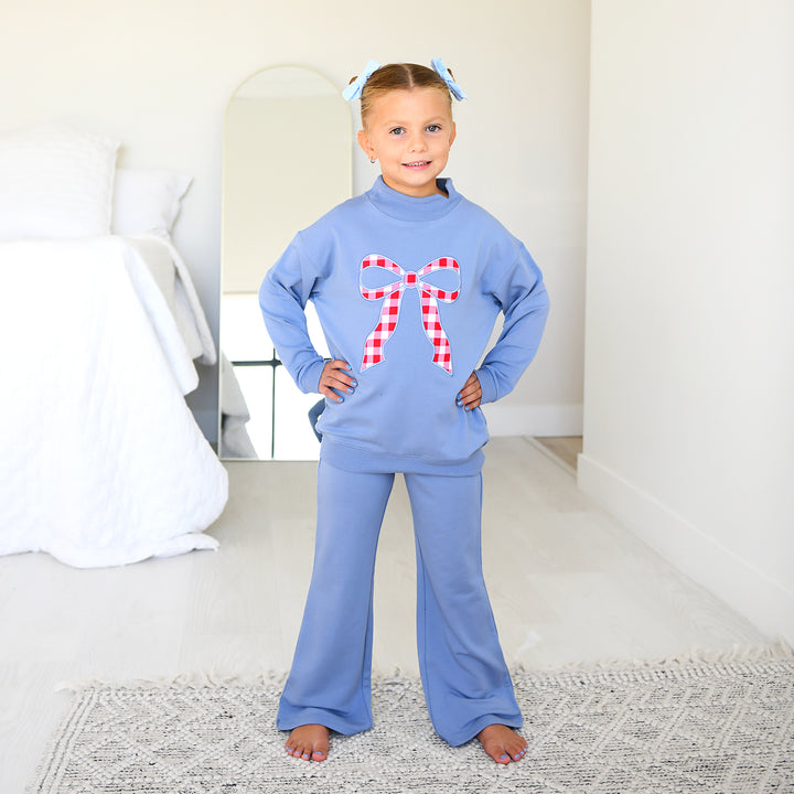 Blue MOCKNECK FLARE SWEATSUIT - Gigi and Max