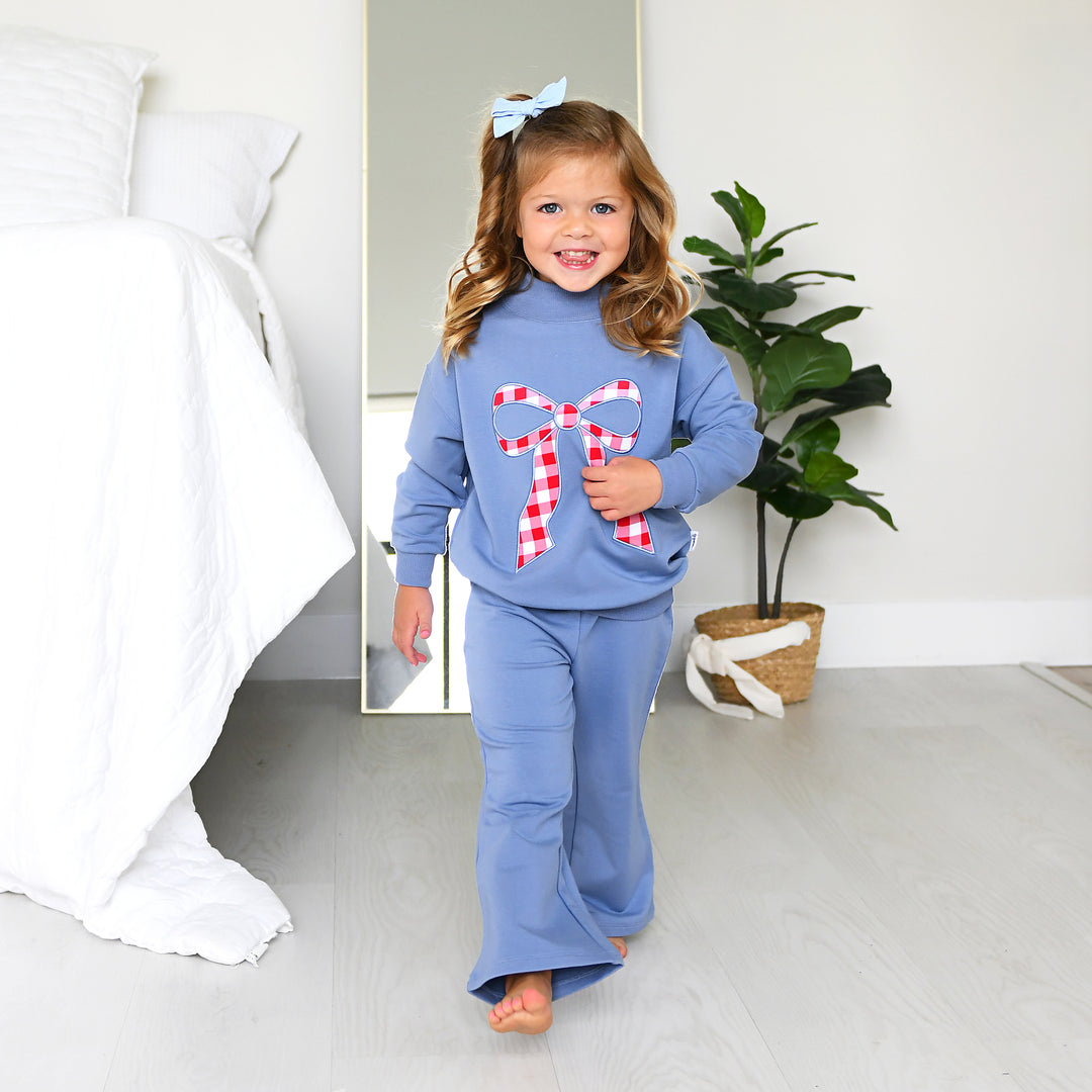 Blue MOCKNECK FLARE SWEATSUIT