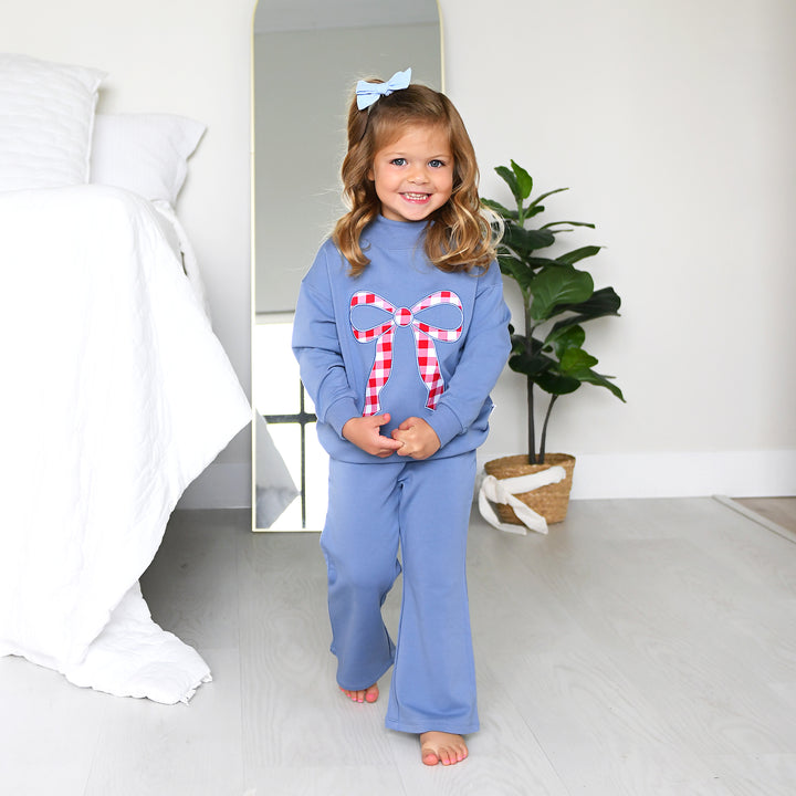 Blue MOCKNECK FLARE SWEATSUIT