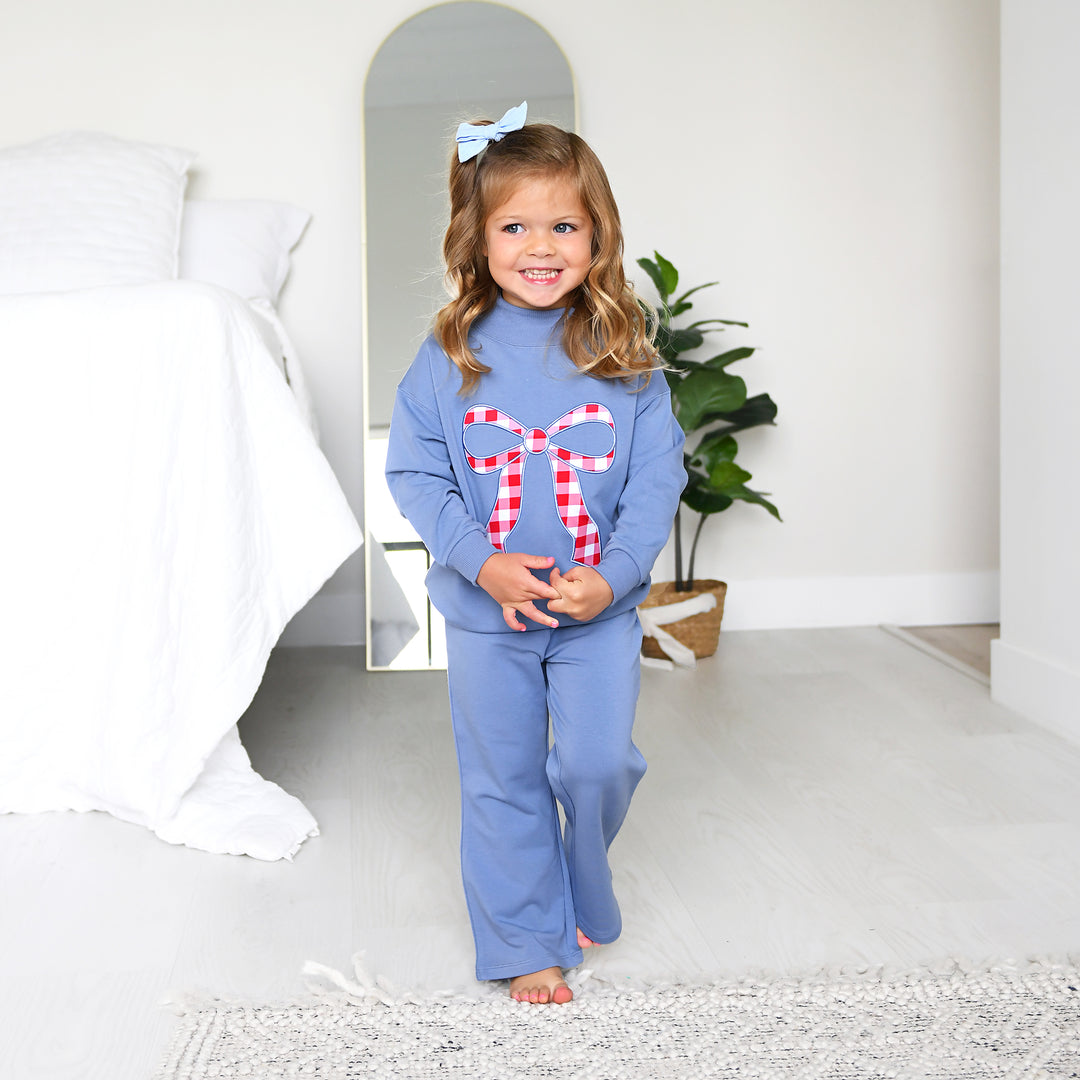 Blue MOCKNECK FLARE SWEATSUIT
