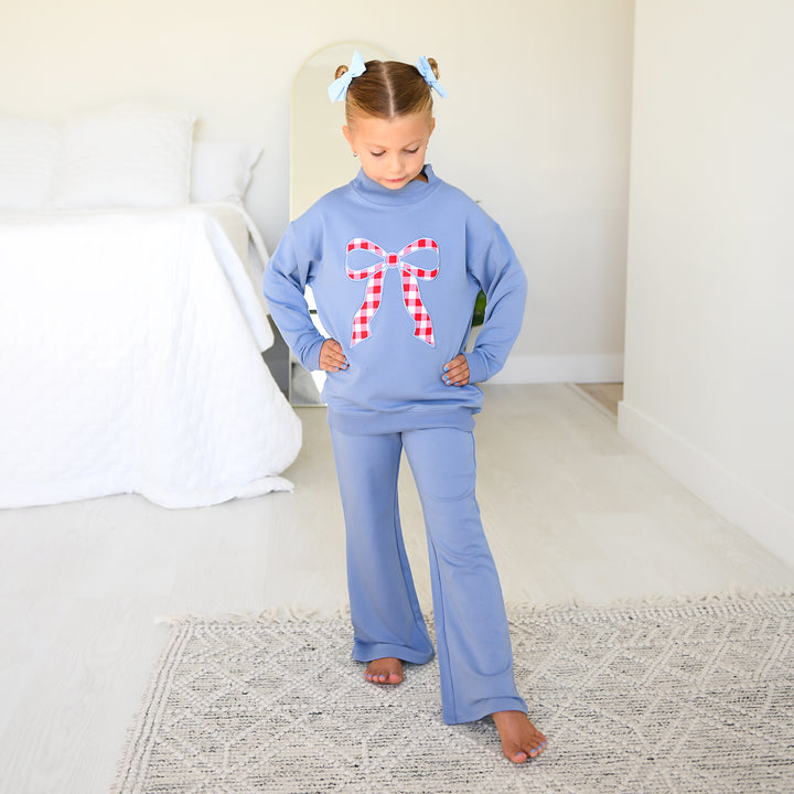 Blue MOCKNECK FLARE SWEATSUIT - Gigi and Max
