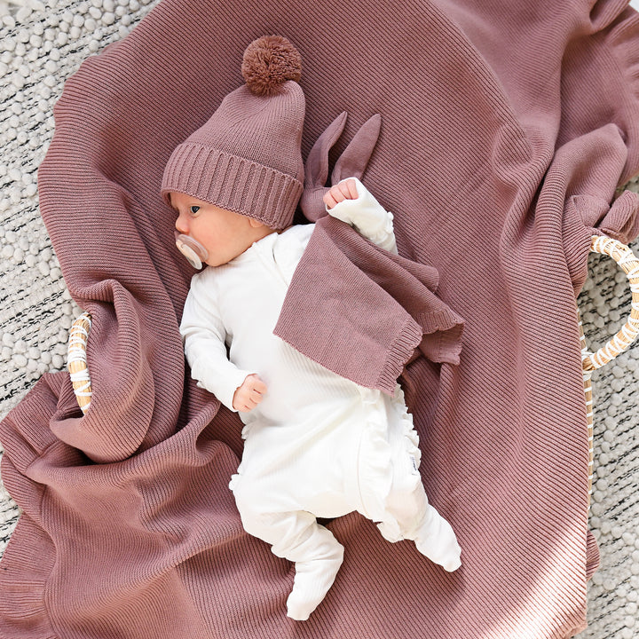 Mauve KNIT BUNNY LOVEY - Gigi and Max