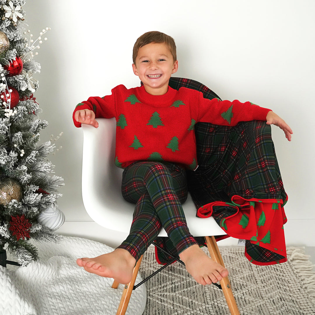 Kane Tartan & Kevin Trees Double Layer Blanket - Gigi and Max
