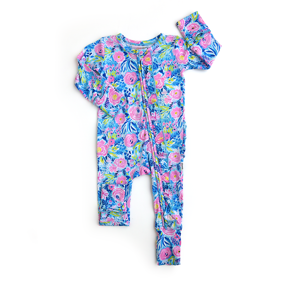 Blue V Floral RUFFLE ZIP - Gigi and Max