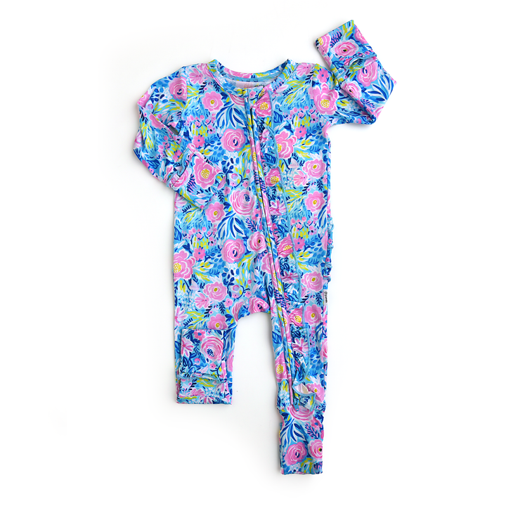 Blue V Floral RUFFLE ZIP - Gigi and Max