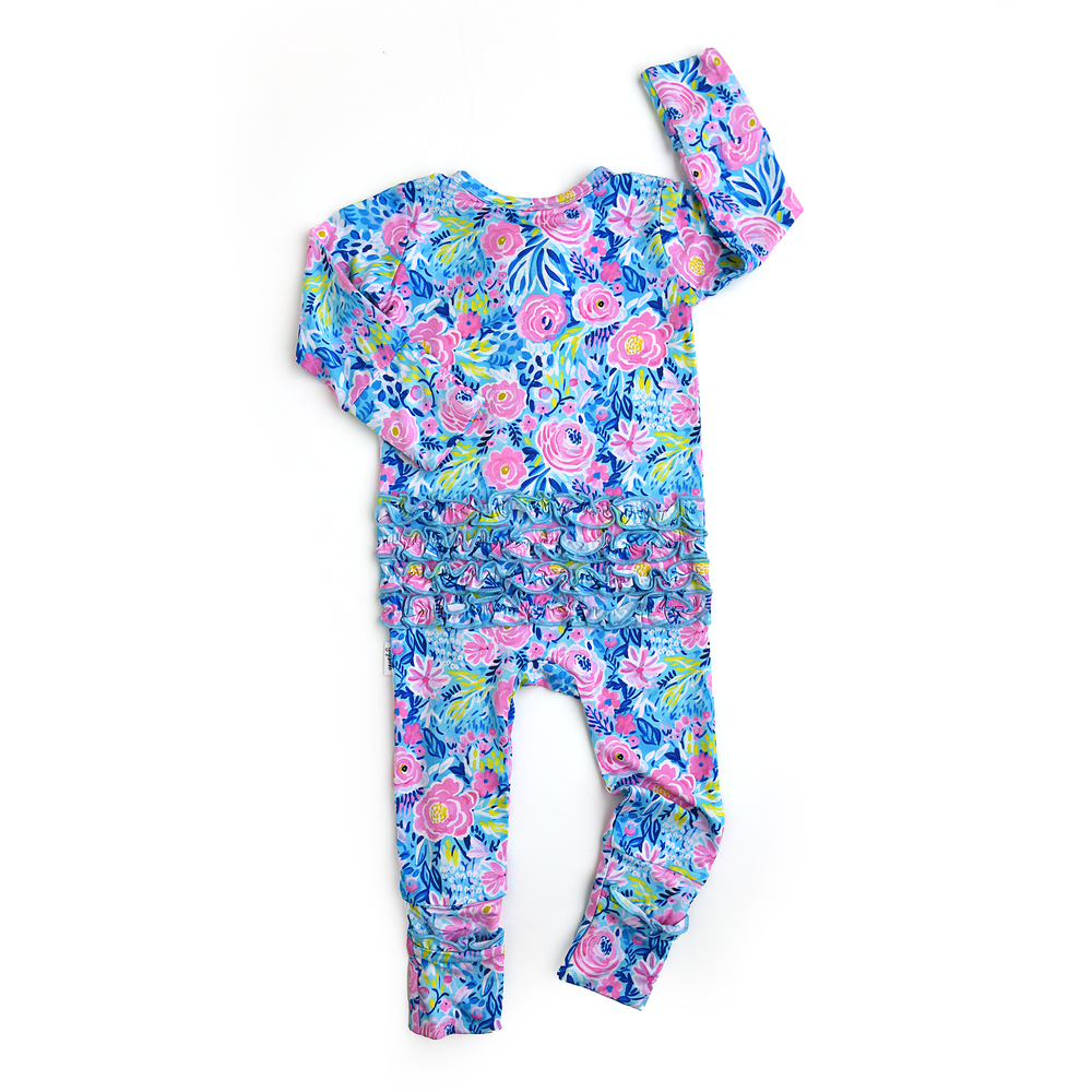 Blue V Floral RUFFLE ZIP - Gigi and Max