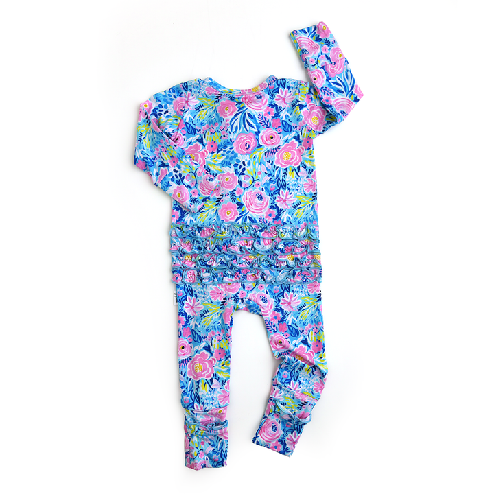 Blue V Floral RUFFLE ZIP - Gigi and Max