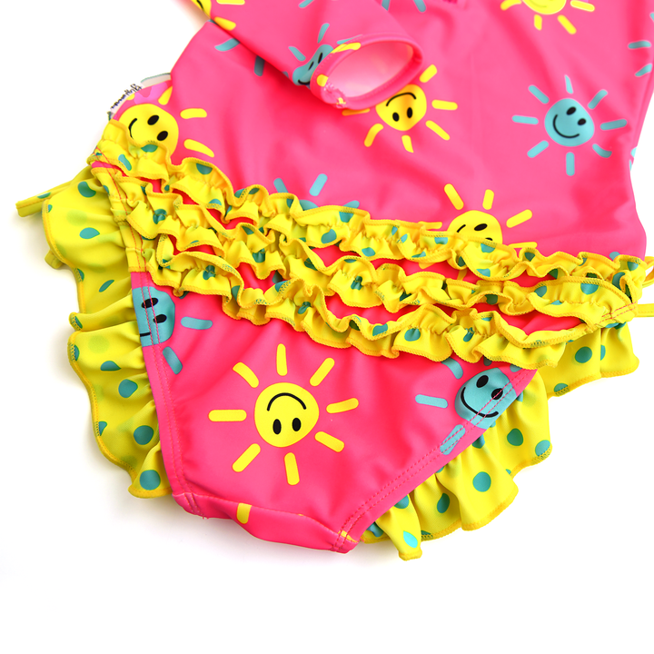 Brittany Smiley Faces LONG SLEEVE RASH GUARD SWIMSUIT - Gigi and Max
