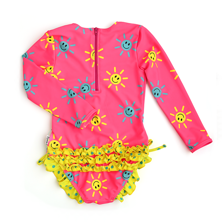 Brittany Smiley Faces LONG SLEEVE RASH GUARD SWIMSUIT - Gigi and Max