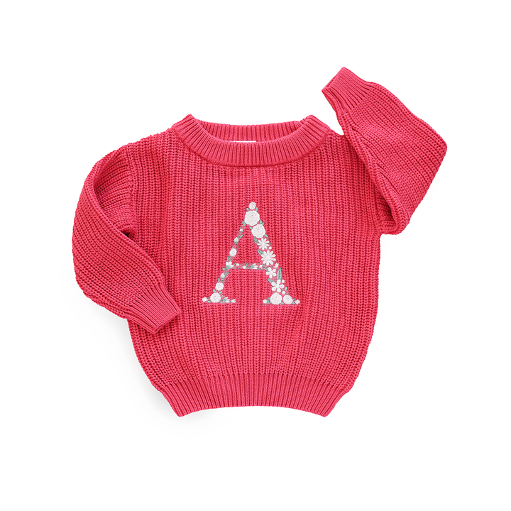 Floral Initial CUSTOM Deep Pink SWEATER - Gigi and Max