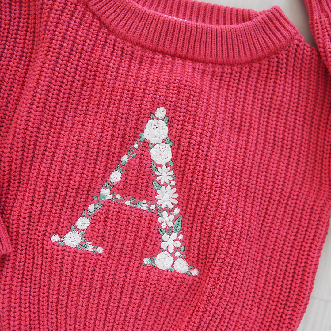 Floral Initial CUSTOM Deep Pink SWEATER - Gigi and Max