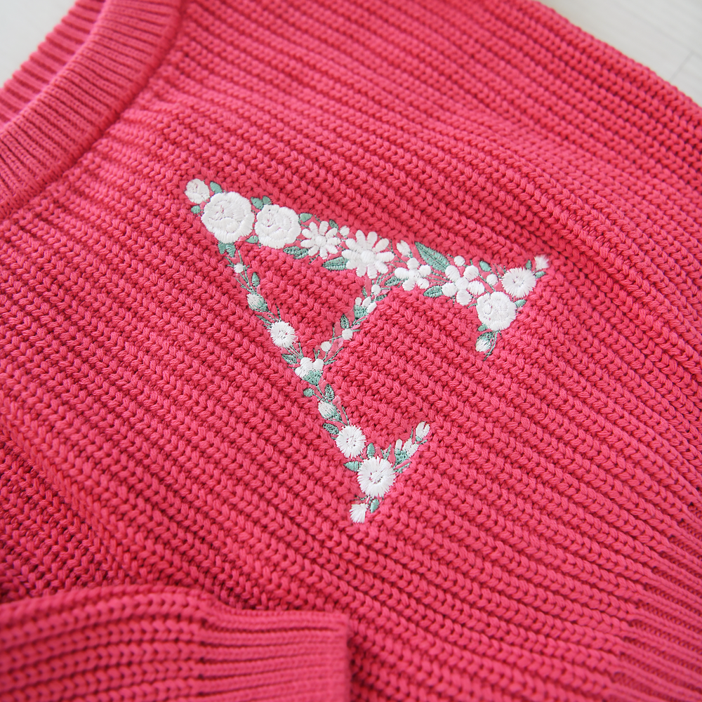 Floral Initial CUSTOM Deep Pink SWEATER - Gigi and Max