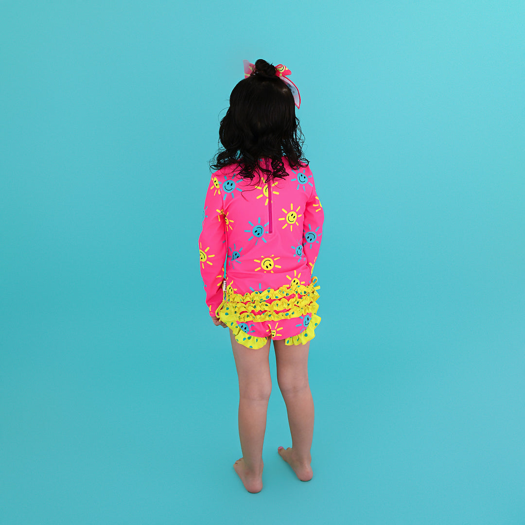Brittany Smiley Faces LONG SLEEVE RASH GUARD SWIMSUIT - Gigi and Max