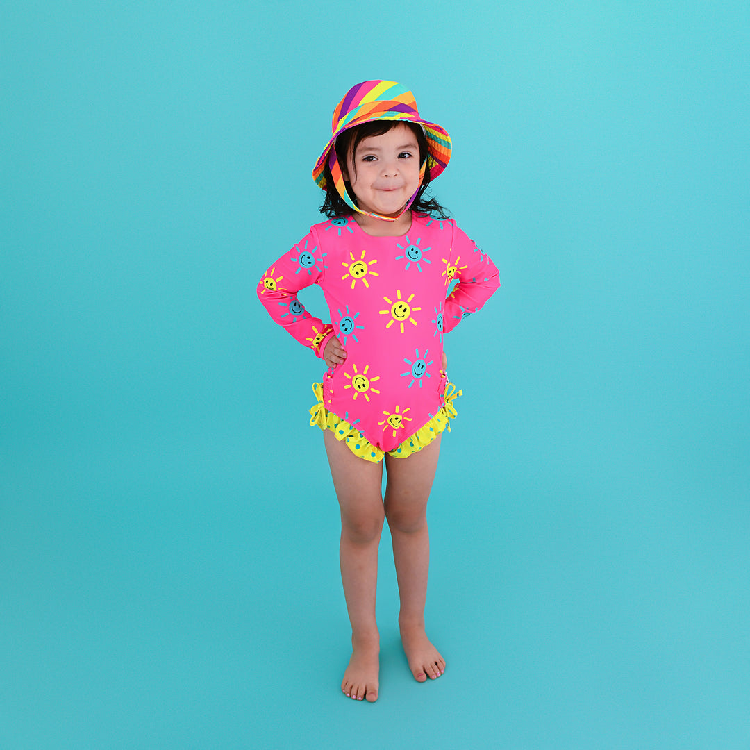 Brittany Smiley Faces LONG SLEEVE RASH GUARD SWIMSUIT - Gigi and Max