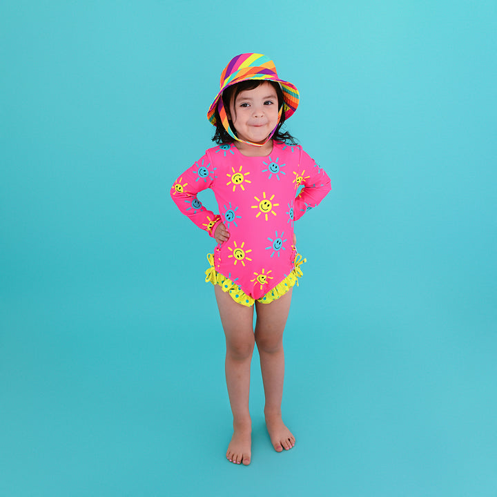 Brittany Smiley Faces LONG SLEEVE RASH GUARD SWIMSUIT - Gigi and Max