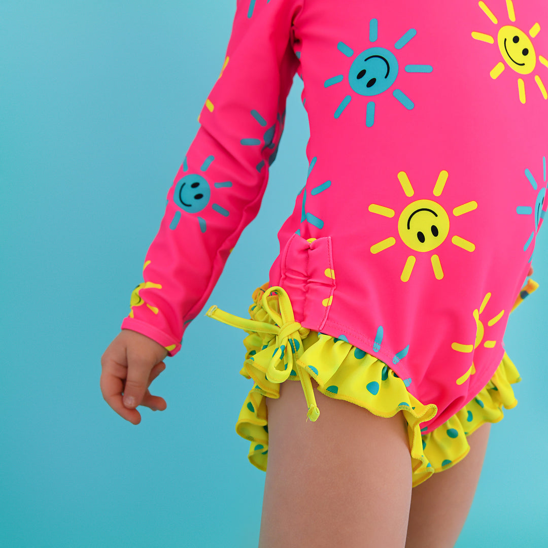 Brittany Smiley Faces LONG SLEEVE RASH GUARD SWIMSUIT - Gigi and Max