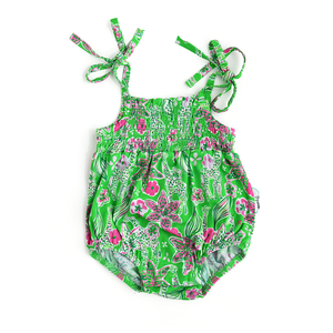 Safari SMOCKED BUBBLE ROMPER - Gigi and Max