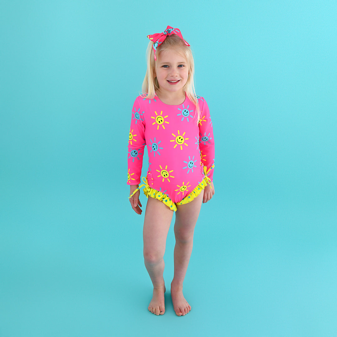 Brittany Smiley Faces LONG SLEEVE RASH GUARD SWIMSUIT - Gigi and Max