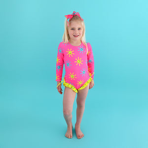 Brittany Smiley Faces LONG SLEEVE RASH GUARD SWIMSUIT - Gigi and Max