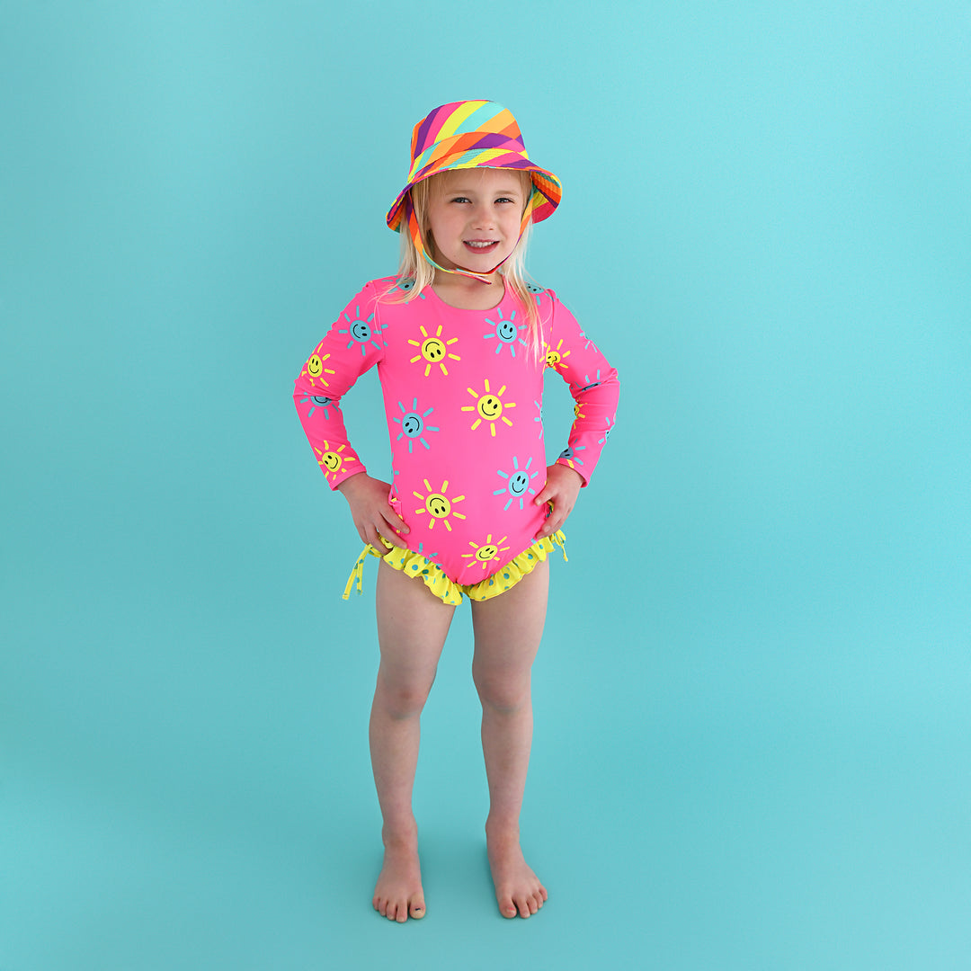 Brittany Smiley Faces LONG SLEEVE RASH GUARD SWIMSUIT - Gigi and Max