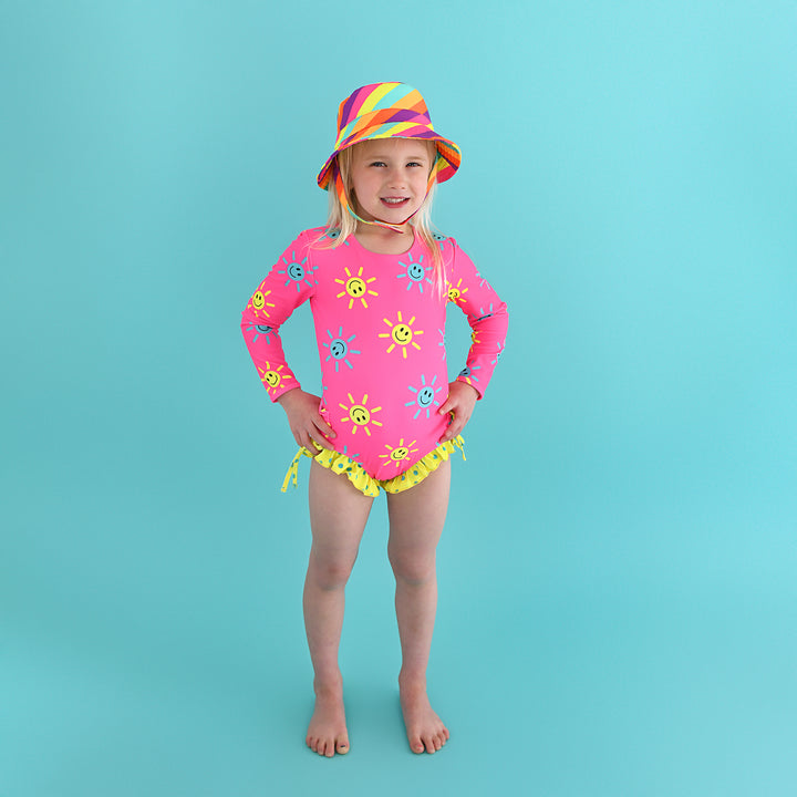 Brittany Smiley Faces LONG SLEEVE RASH GUARD SWIMSUIT - Gigi and Max