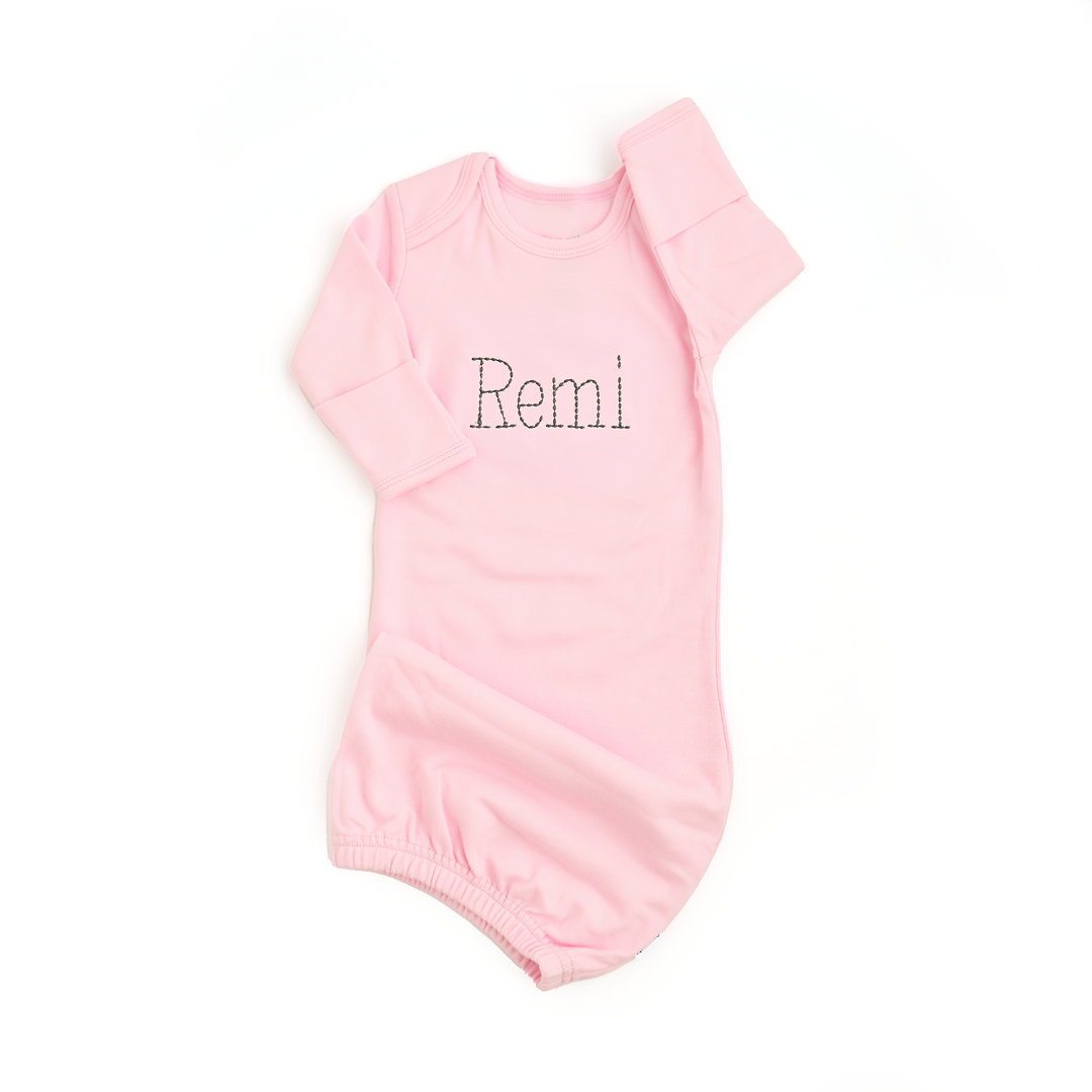 Monogram name GOWN Pink gown Gray writing - Gigi and Max