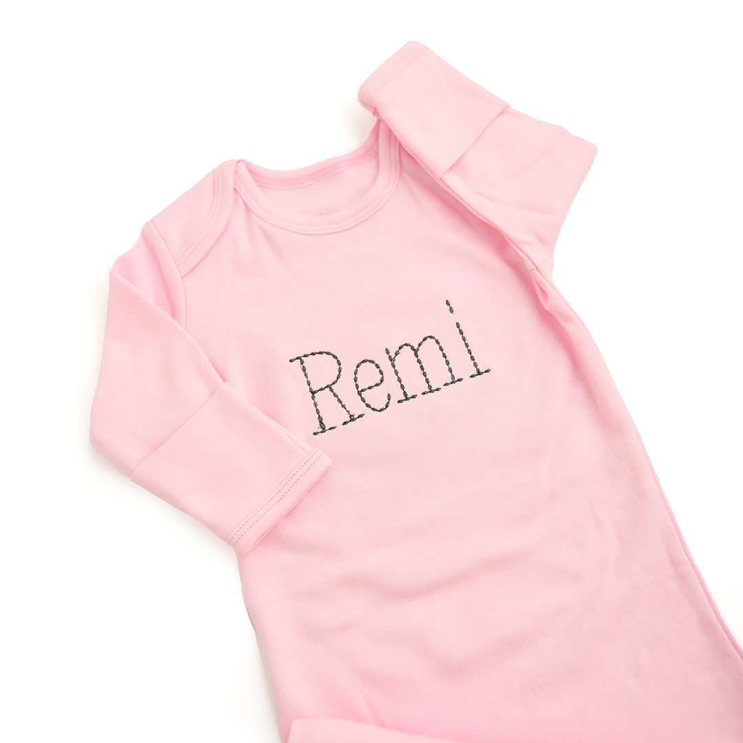 Monogram name GOWN Pink gown Gray writing - Gigi and Max