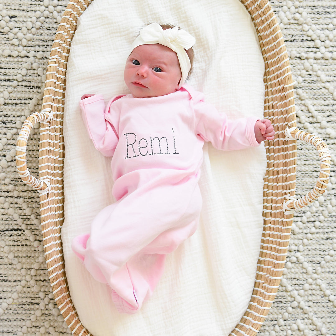 Monogram name GOWN Pink gown Gray writing - Gigi and Max