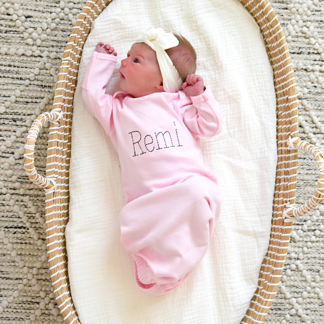 Monogram name GOWN Pink gown Gray writing - Gigi and Max