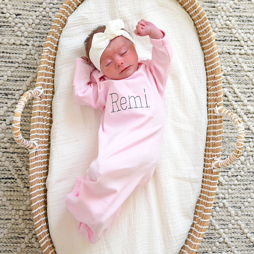 Monogram name GOWN Pink gown Gray writing - Gigi and Max