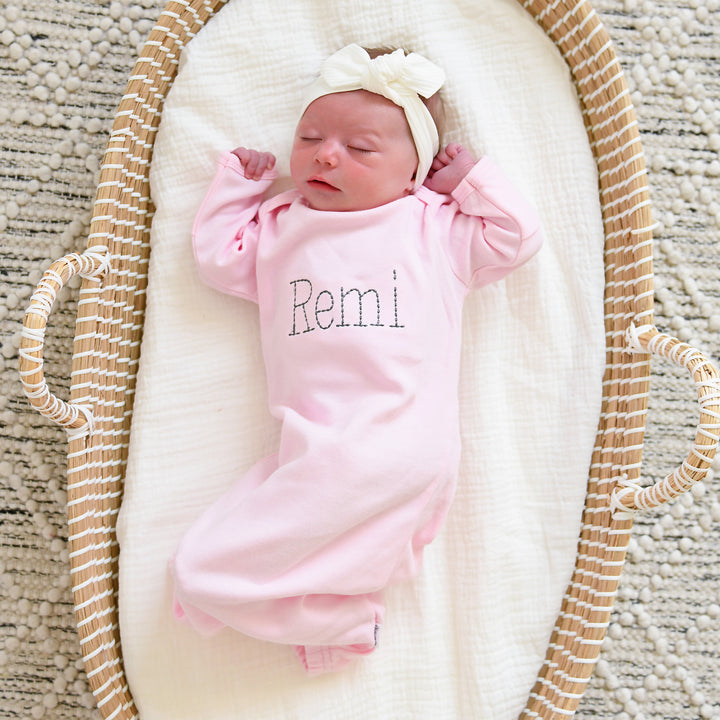 Monogram name GOWN Pink gown Gray writing - Gigi and Max